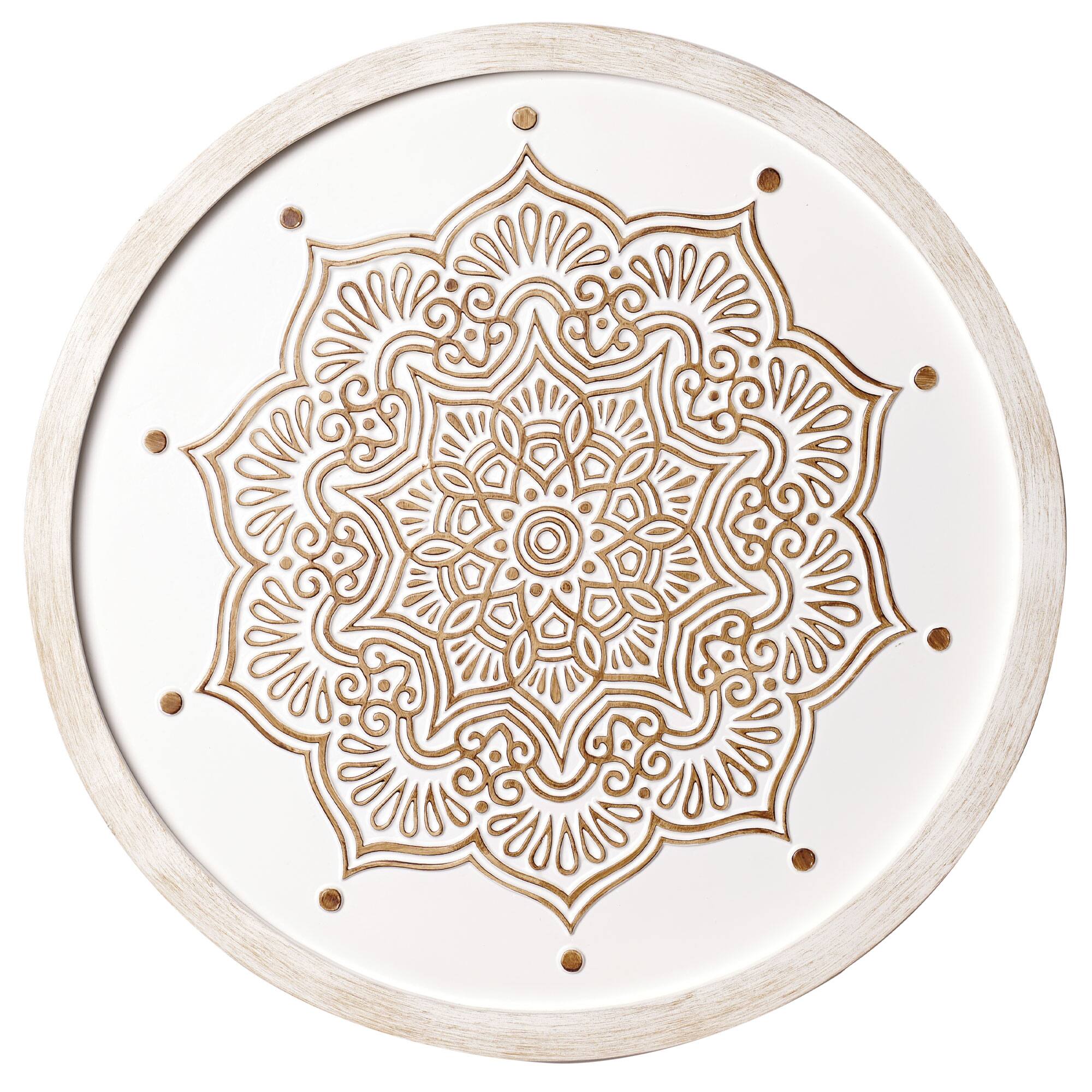 American Art Décor™ 17" White and Brown Boho Farmhouse Wood Framed Wall Medallion